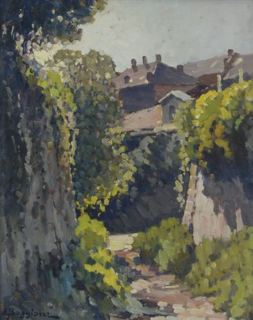 BOGGIONE ENRICO Torino 1889 - Torino 1985Viottolo soleggiatoolio su tavola...