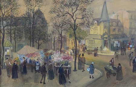 GRENIER HENRI Francia 1882 - dopo il 1970Mercatino dei fioritempera su carta...