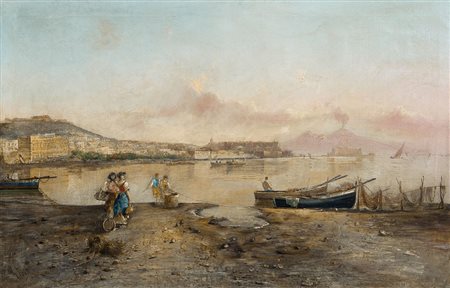 BATTISTA GIOVANNI Avellino 1858 - Napoli 1925Scorcio del Golfo di Napoli con...
