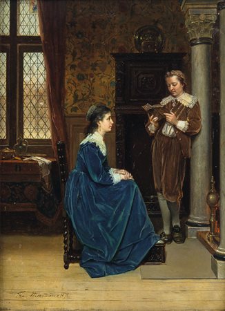 MOORMANS FRANZ Rotterdam 1831 - Rotterdam 1893La lettura, 1871olio su tavola...