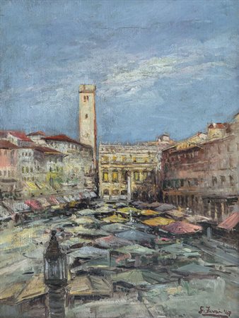 FAVAI GENNARO Venezia 07/03/1879 - 1958Piazza delle Erbe, Verona, 1947olio su...