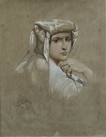 CARELLI CONSALVO Napoli 29/03/1818 - 29/12/1910Ritratto di popolanamatita e...