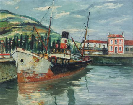 MACLET ELISEE Lyon-en-Santerre 1881 - Parigi 1962Nel porto, 1923olio su...