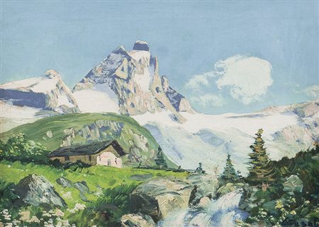 CASATI CARLO Verona 1889 - 1965 Il Cervino olio su cartone cm. 17x23, firma...