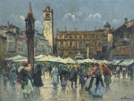 PITTORE DEL XX SECOLO Verona, Piazza Erbeolio su tavola cm. 42x54, reca la...