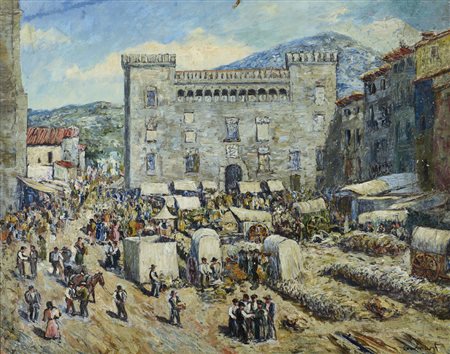 GUINART FRANCISCO 1888 - 1974La fiera de Ayerbe, 1948olio su tela cm. 80x98,...