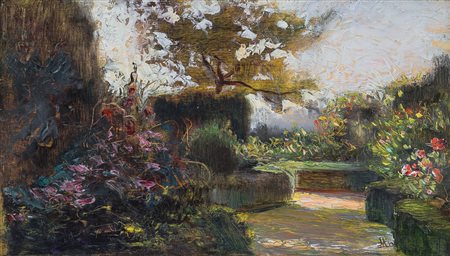 MORBELLI GIGI Orsara Bormida (Al) 1900 - Torino 1980Scorcio del giardinoolio...