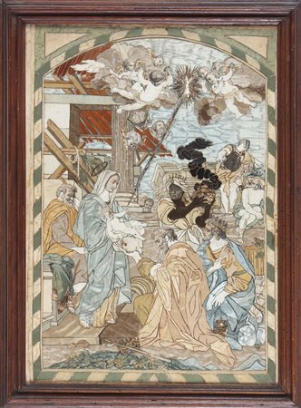 MANIFATTURA ITALIANA DEL XVIII SECOLO L'adoriazione dei Re Magi. seta e...