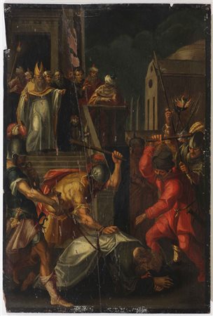 PITTORE FIAMMINGO DEL XVII SECOLO Scena della Via Crucis. Olio su tavola. Cm...