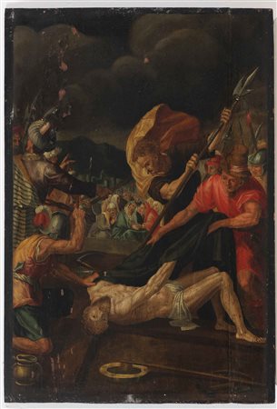PITTORE FIAMMINGO DEL XVII SECOLO Scena della Via Crucis. Olio su tavola. Cm...