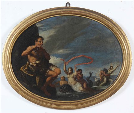 ARTISTA ROMANO DEL XVII SECOLO Suonatore di flauto. Olio su tela . Cm 60,00 x...