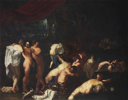 ARTISTA FIAMMINGO DEL XVII SECOLO Il bagno di Diana. Olio su tela . Cm 152,00...