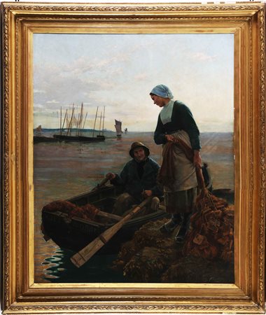 BLOMFIELD WILLIAM EDWARD (1829 - 1899) Pescatori. 1884. Olio su tela . Cm...
