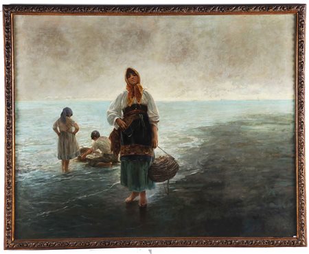 SENET Y PEREZ RAFAEL (1856 - 1926) Ritorno dalla pesca. Olio su tela . Cm...