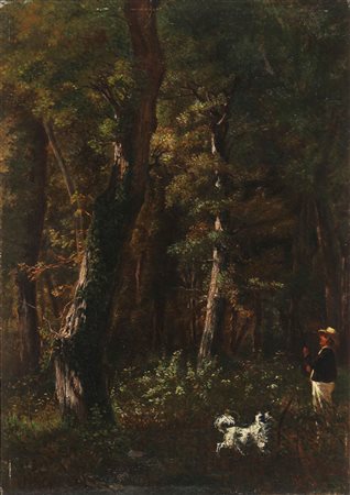 PALIZZI FILIPPO (1818 - 1899) Cacciatore nel bosco. Olio su tela . Cm 48,00 x...