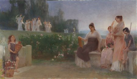 BIGNAMI VESPASIANO (1841 - 1929) Il corteo delle Muse. 1916. pastello su...
