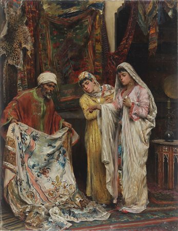 FABBI FABIO (1861 - 1946) Il mercante di tappeti. Olio su tela . Cm 44,00 x...