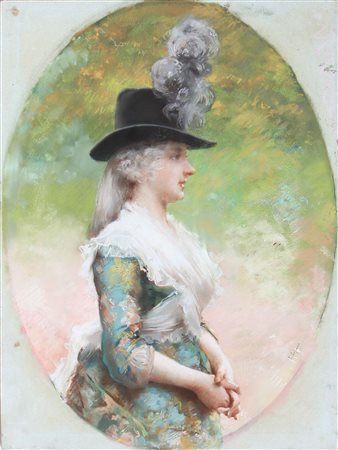 TOFANO EDOARDO (1838 - 1920) Ritratto di Signora con cappello. Pastello su...