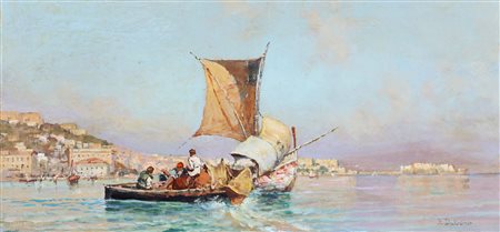DALBONO EDUARDO (1841 - 1915) Barche. Olio su cartoncino. Cm 33,50 x 16,50....