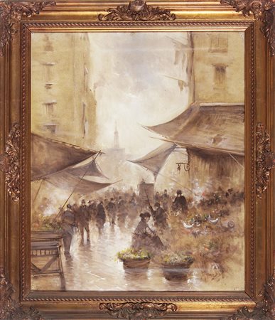 MIGLIARO VINCENZO (1858 - 1938) Mercato. Acquerello su cartoncino. Cm 47,00 x...