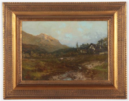 GIGNOUS LORENZO (1862 - 1958) Paesaggio montano. Olio su tela . Cm 65,00 x...