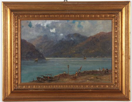 GIGNOUS LORENZO (1862 - 1958) Paesaggio lacustre. Olio su tela . Cm 65,00 x...
