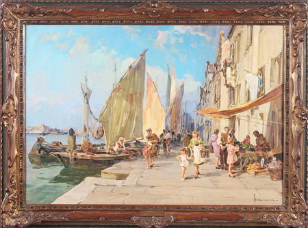 BROMBO ANGELO (1893 - 1962) Mattino a Chioggia. 1936. Olio su tela . Cm...