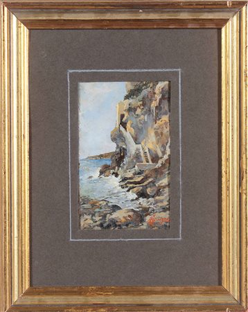 FERRIGNO ANTONIO (1863 - 1940) Discesa al mare. Olio su tela . Cm 9,00 x...