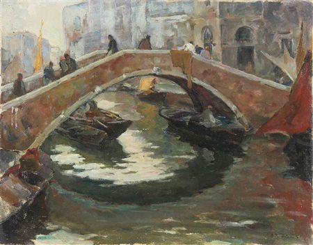BRIANTE EZELINO (1901 - 1971) Ponte a Venezia. Olio su tela . Cm 57,00 x...