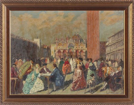 ZAGO ERMA (1880 - 1942) Piazza San Marco in festa. Olio su tavola. Cm 60,00 x...