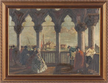 ZAGO ERMA (1880 - 1942) Vista San Marco dal loggiato. Olio su tela . Cm 60,00...