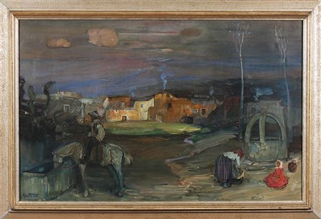 BIASI DA TEULADA GIUSEPPE (1885 - 1945) Alla fonte. Olio su tela . Cm 100,00...