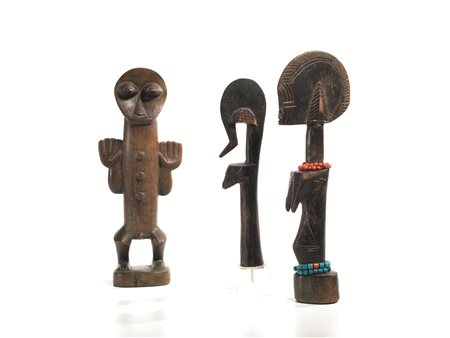 COPPIA DI BAMBOLE, MOSSI Provenienti dal Burkina Faso Legno cm 25x5x6 e cm...