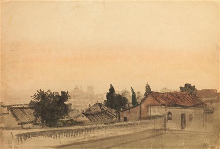 Pietro Annigoni (Milano 1910 - Firenze 1988) VEDUTA gouache e tempera su cart...