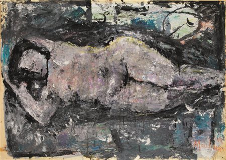 Fateh Moudarres (Siria 1922 - 1999) NUDO CORICATO SU UN FIANCO olio su...