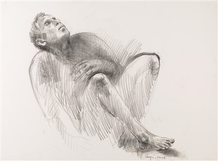 Giuliano Vangi (Barberino Di Mugello 1931) STUDIO FIGURA MASCHILE carboncino...