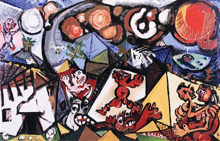 Davide Orler Mezzano di Primiero 1931 - 2010 Terremoto a Salina, 1955 Olio su...