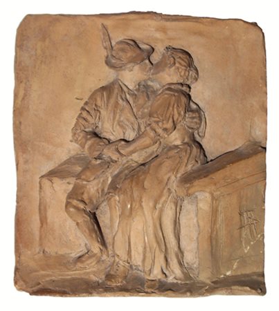 SANTI MACCHIA Pisa 1884 – Pisa 1964 Gli innamorati Bassorilievo di terracotta...