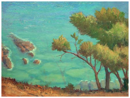 NEDO POLESE Livorno Castiglioncello 1972 Olio su tavola 30 x 40. Firma in b....