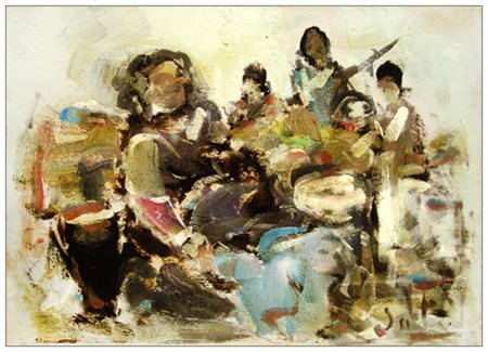 ALVARO DANTI Livorno 1911 – Livorno 1985 L’abbuffata Olio su tavola 25 x 35....