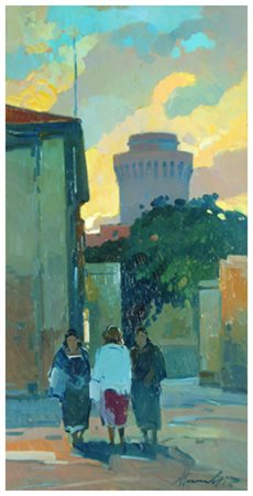 PIERO MARCHI Borgo San Lorenzo 1917 – Livorno 2002 Tramonto Olio su faesite...