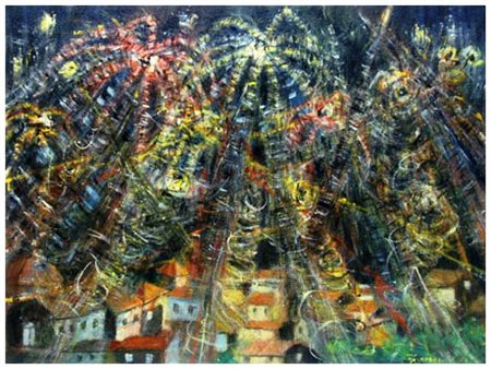 AMELIO ZAMPONI Gran finale – fuochi d’artificio Olio su faesite 59 x 79....