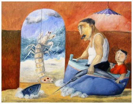 PINO PROCOPIO Guardavalle 1954 I sogni del pescatore Olio su tela 35 x 45....