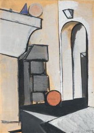 Mario Sironi Sassari 1885 - Milano 1961 Interno metafisico Tempera su carta...