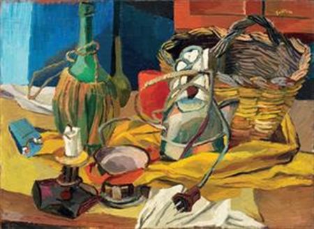 Renato Guttuso Bagheria (Pa) 1912 - Roma 1987 Fiasco, candela e bollitore...