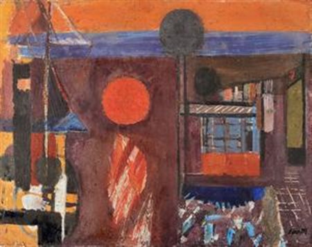 Bruno Saetti Bologna 1902 - 1984 Paesaggio col sole Affresco su tela, cm....