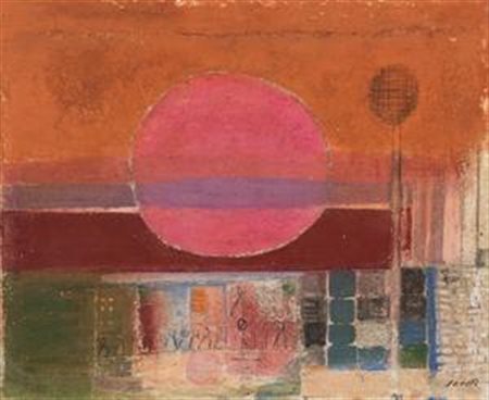 Bruno Saetti Bologna 1902 - 1984 Paesaggio col sole, 1977 Affresco su tela,...