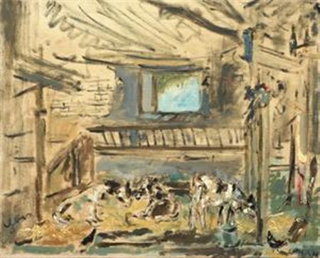 Filippo De Pisis Interno di una stalla in Guascogna, 1935 Olio su tela, cm....