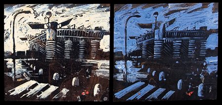 BUSCI ALESSANDRO Milano 1971San Sirodittico di smalti su ferro cm. 35x76,...