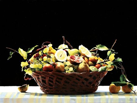 CICCOTELLI BENIAMINO Tollo 1937Cesto su fondo neroolio su tela cm. 60x80,...